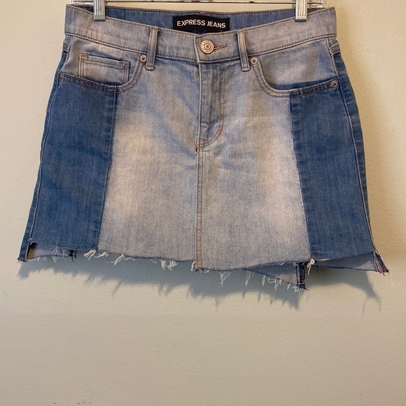 Express Dark & Light Color Contrast Denim Mini Skirt - Picture 1 of 11